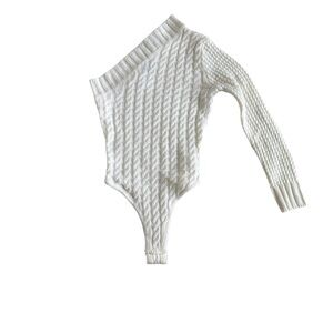 JLUXLABEL Cream Cable Knit One-Shoulder Bodysuit